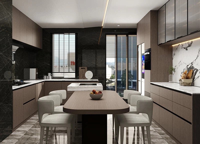 Woodgrain Textured Kitchen Cabinets